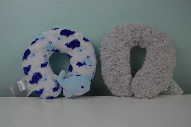 Cribmates Infant Baby Travel Pillow Hed Neck Support Whales Blue Gray Lot of Two