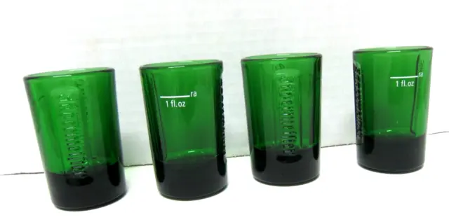 Jagermeister Green Glass Shot Glasses Embossed Logo Set of 4