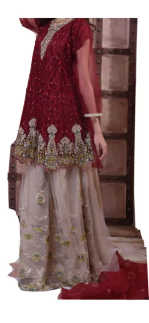 Pakistani/Indian  Lehnga Kameez Maroon Off white