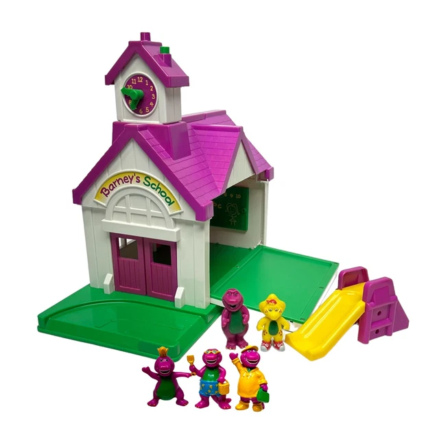 BARNEY SCHOOLHOUSE 1193 Lyons School Play Set Purple Dinosaur Figures ...