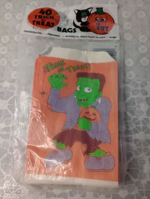 Fun World Pack of 40 Halloween Frankenstein Treat Bags Vintage NOS Sealed