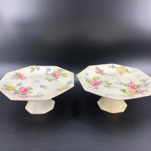 Royal Hampton Ware Grimwades # 545 Pair of 2 Pedestal Cake Plates Tidbit Server