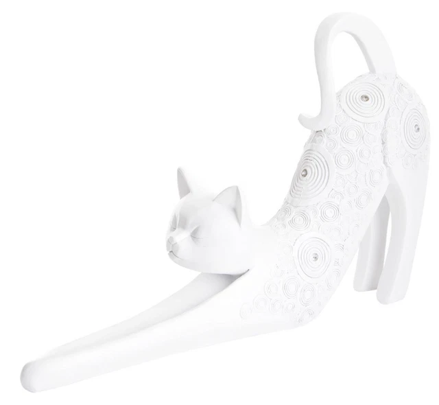 Statuette Figurine Chat Blanc déco s'étirant - 29 cm Statuette Figurine Chat Blanc déco s'étirant - 29 cm