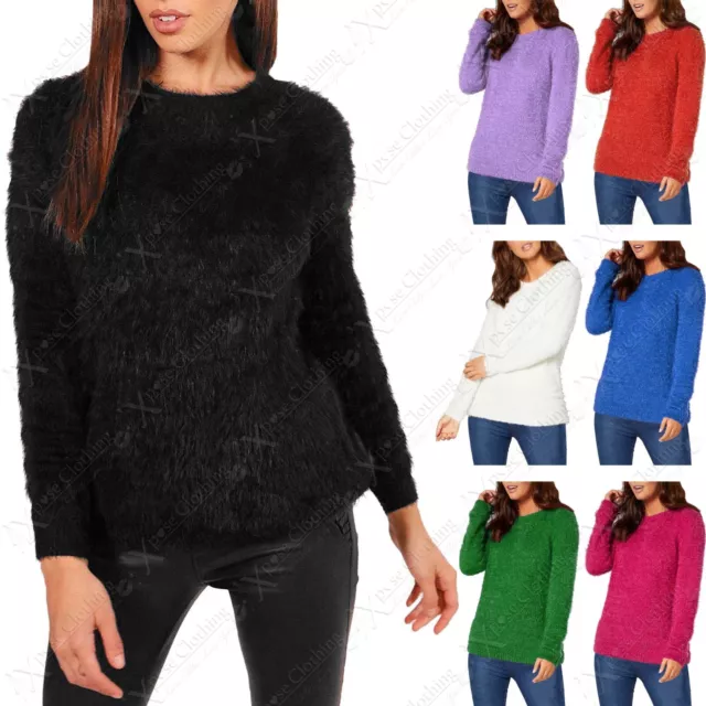 New Ladies Round Neck Soft Knit Soft Touch Mohair Look Fluffy Warm Winter Jumper