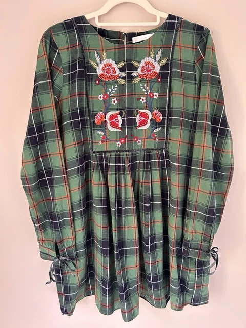 ZARA TRAFALUC COLLECTION Tunic Dress Size M Green Blue Red Floral Check  Cotton 22.99 - PicClick UK