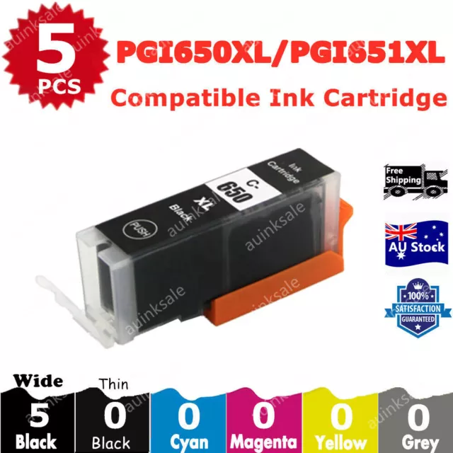 5X Non-OEM PGI650 650XL BLACK Ink Cartridge for Canon IP7260 MX726 MX926 MG5460