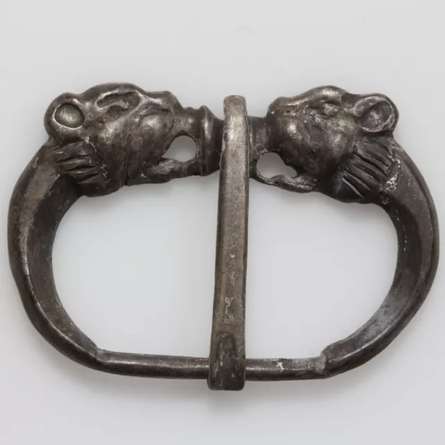 Ancient Roman silver belt buckle with panther heads circa 100-300 AD