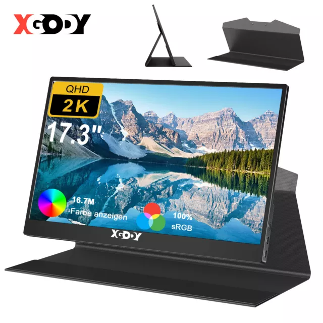 2K Tragbarer Monitor XGODY 17,3" 1080P HDR 400 cd/m² Bildschirm für Laptop Mac