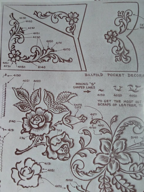 Cuero Artesano Patrón De Colección Años 60 Raro Plantillas VHTF Ideos de Doodle Cinturón de Flores