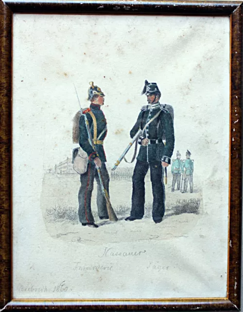 Aquarellist um 1860 - Nassauer Infantrist und Jäger - Biebrich 1860