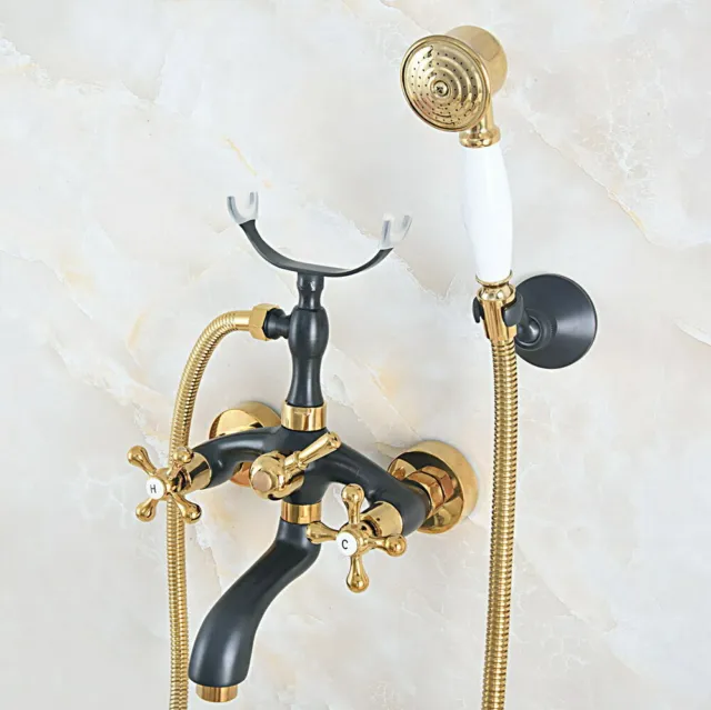 Black Gold Brass Claw-foot Bathtub Faucet Wall Mount Tub Faucet Handheld Shower