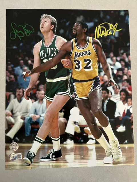 Larry Bird & Magic Johnson Autographed signed 11x14 photo Beckett BAS COA Lakers