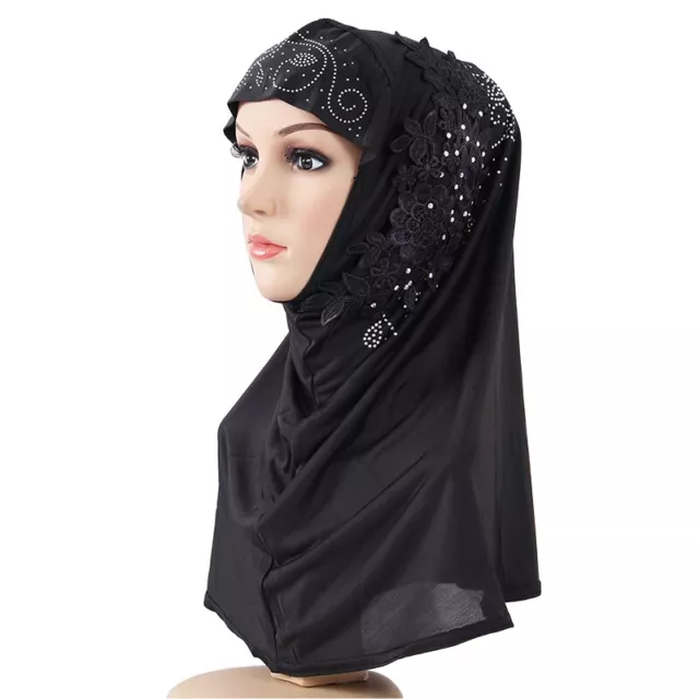 Sciarpa Hijab Donna Fiore Musulmano Pizzo Sciarpa Islamica Amira Copricapo Scialli 3