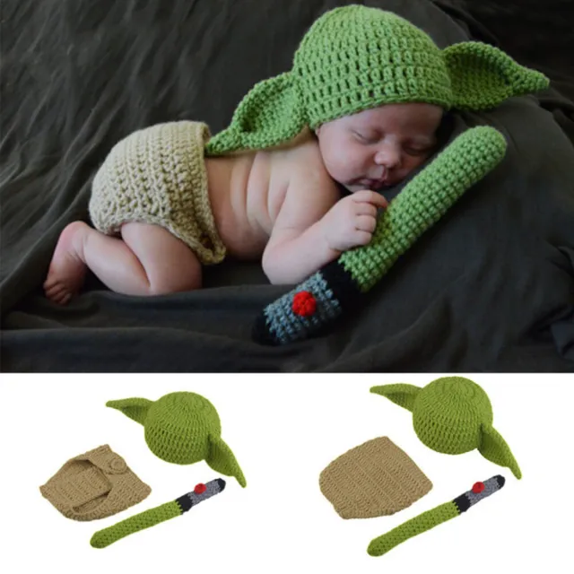 Cappello vestito neonato Yoda Mandaloriano fatto a mano lavorato a maglia Star War oggetti di scena