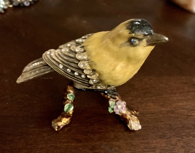 Vintage Enamel Finch Trinket Hinged Box By Taylor Avedon