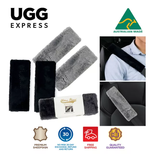2Pcs Car Seat Belt Strap Pad Australia Made Lambskin Wool Harness Shoulder Cover