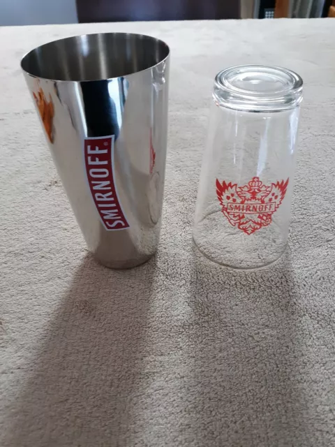 Smirnoff Vodka Metal Shaker Tin With Pint Glass Topper NEW Professional Quality