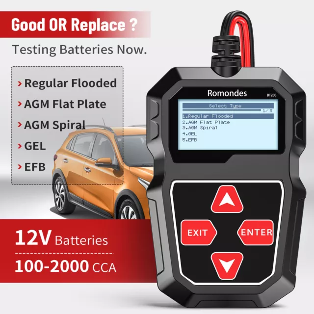 Car Battery Tester 12V 100-2000 CCA Auto Battery Load Tester Cranking Analyzer