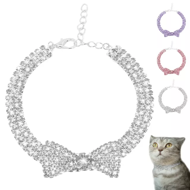 Sparkling Rhinestone Diamante Necklace Adjustable Bow Tie - Stylish Pet Collar
