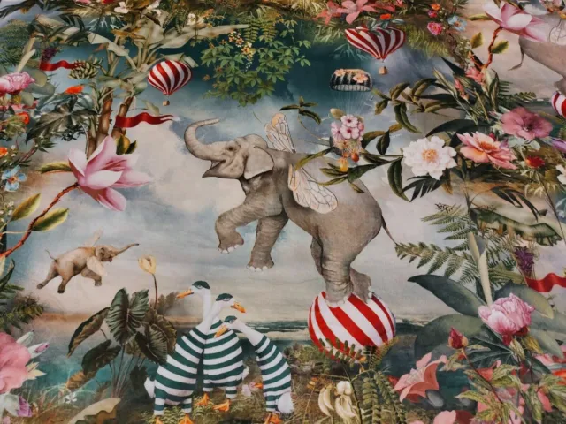 Fantasy Jumbo Dumbo Elephant Velvet Upholstery Curtains Soft Furnishing Fabric