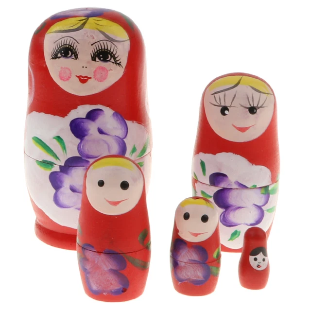 5er / Set Holz Russische   Babuschka Matrjoschka 2-11cm Hoch Rot