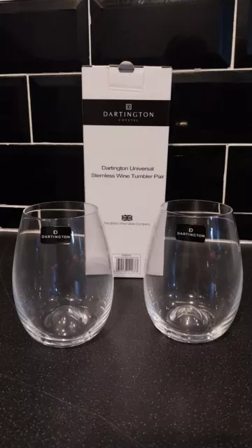 Brand New In Box Dartington Crystal Stemless Wine Tumblers x 2