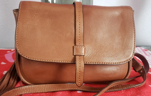 Women's Cute Small Brown Leather "G. H. Bass & Co" Designer Crossbody Bag Purse