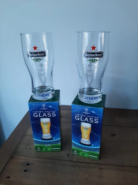 2 X New Heineken UEFA Champions League Final 2007 pint glasses Man Cave Pub Bar