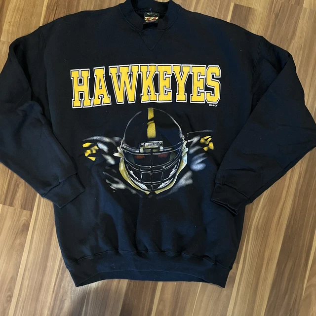 VINTAGE 90S IOWA Hawkeyes Football Sweatshirt Spellout Black Size Adult 