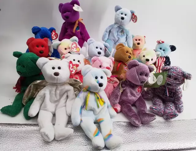 Bundle of TY Beanie Baby Bears including Peace Bear Retired Bears