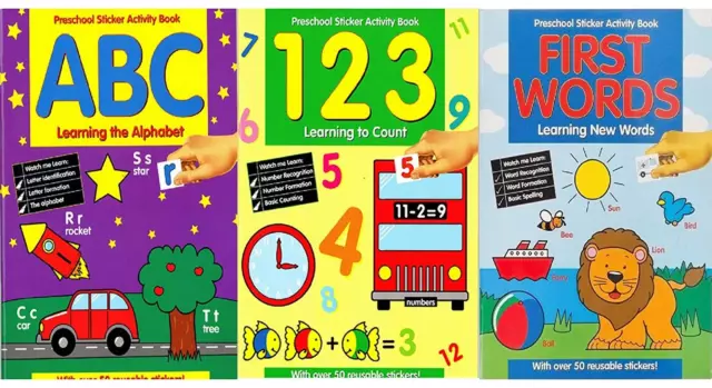 Pre School Sticker Activity Books Early Learning Maths English Spelling Counting