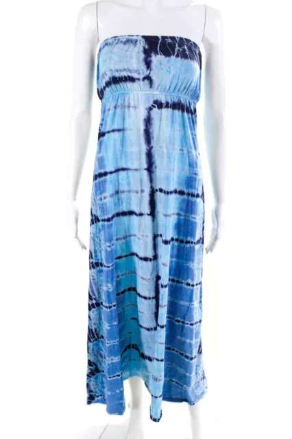 Hard Tail Womens Cotton Tie Dye Striped Elastic Textured Maxi Dress Blue Size XS