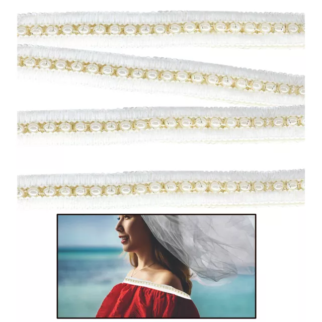 Ivory Pearl Beaded Lace Trim Edge Ribbon Fabric Sewing 12mm Wide Dress Decor