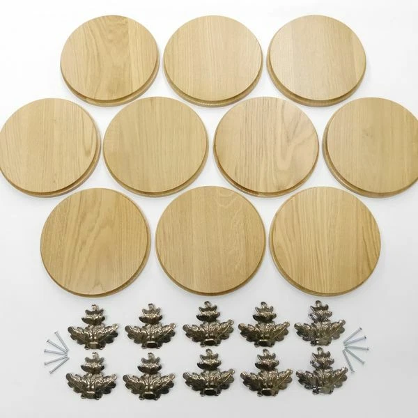 10 Pieza Keilerschilder Redondo Roble Claro AF19cm Con 10x Hoja de Roble Grande