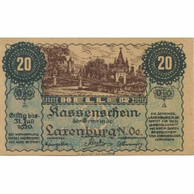 [#281901] Banknote, Austria, Laxenburg, 20 Heller, château, 1920, UNC Mehl:FS