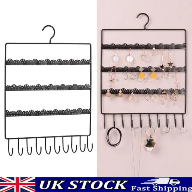 Wall Earring Jewelry Organizer Hanging Holder Necklace Display Stand Rack 3Layer