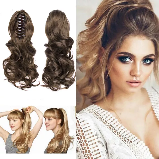 Clip-On Curly Ponytail Hair Extension Women Claw On Long Wavy Wig Hair Piece.