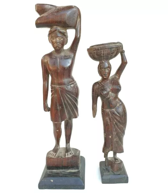 Vintage Old Antique Rosewood Fine Hand Carved Tribal Couple Wooden Figure Statue