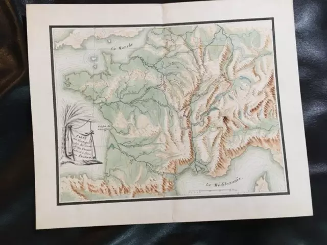 Wonderful  Original 18th Century Hand Drawn Watercolor Map of France