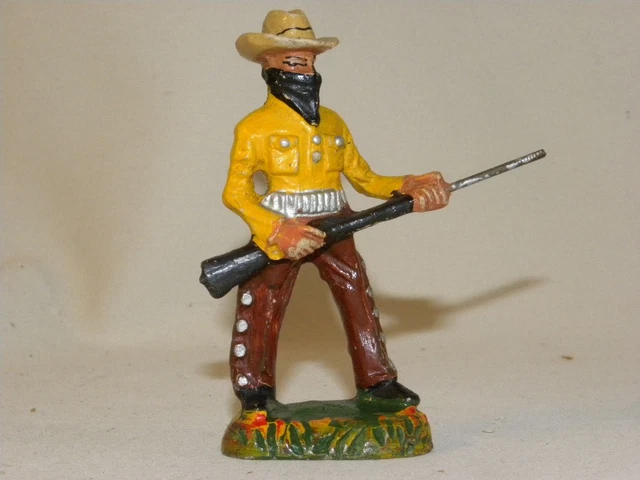 Figurine Durso Farwest Bandit Masqué – Composition époque Elastolin Linéol – 9 Cm