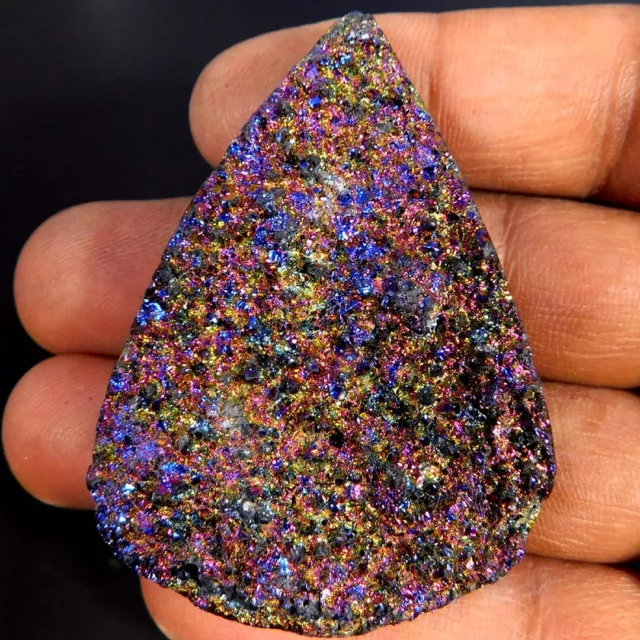 131.45Cts. Natural Rainbow Titanium Druzy Quartz Pear Cabochon Loose Gemstone