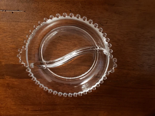 Vintage Imperial Glass Beaded Candlewick Divided Relish Dish Serving Bowl 7"