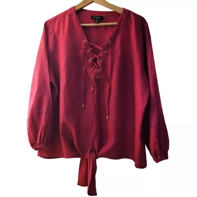 INC International Concepts Fuschia 100% Linen Tie Front Top Women's Size XL