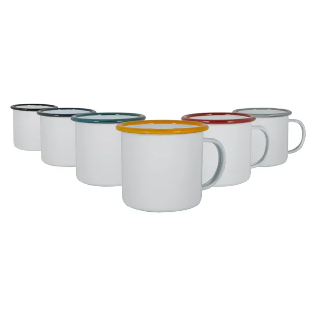 White Enamel Mugs Steel Outdoor Camping Tea Coffee Cup 375ml 6 Colours