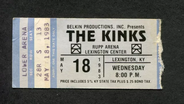 1983 Kinks concert ticket stub Lexington KY State Of Confusion You Really Got Me