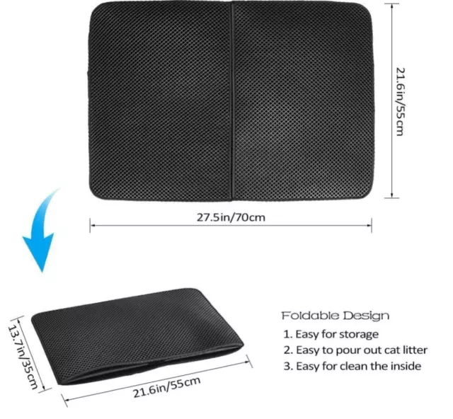 Cat Litter Pad - Double Layer Black Waterproof Dropping Catcher Pet Folding Mat 3