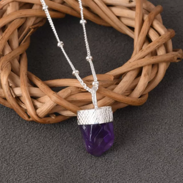 Gift For Mother Natural Rough Amethyst Sterling Silver Healing Pendent Necklace