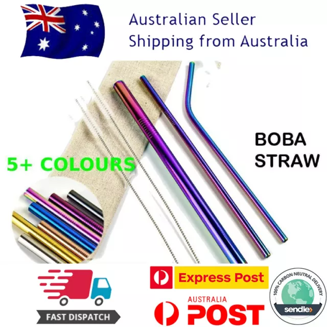 5pc Stainless Steel Extra Wide Drinking Smoothie Bubble/Boba Tea Straws Set