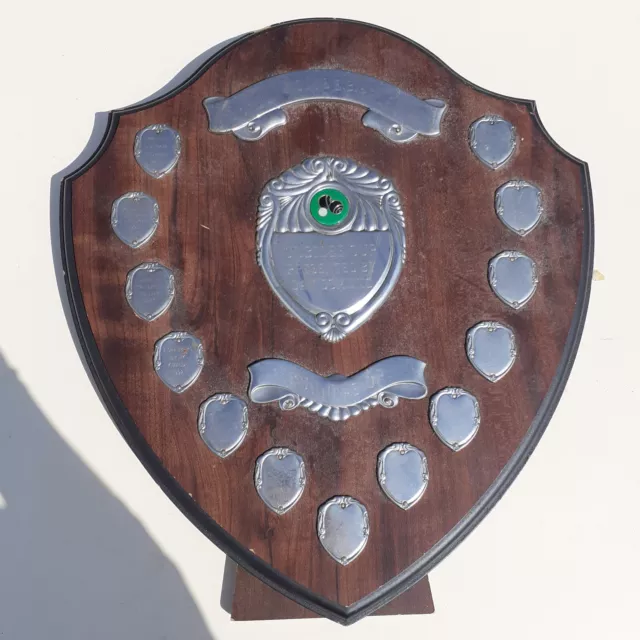 VINTAGE ANTIQUE Wooden Shield Award Trophy 1989
