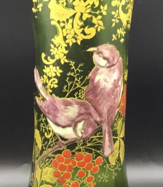 Ancien vase émaillé décor d oiseaux LEGRAS 2